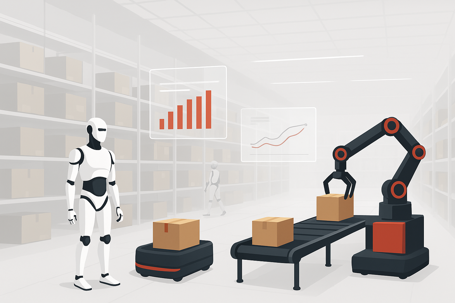 Futuristic warehouse background showcasing automated systems and smart logistics